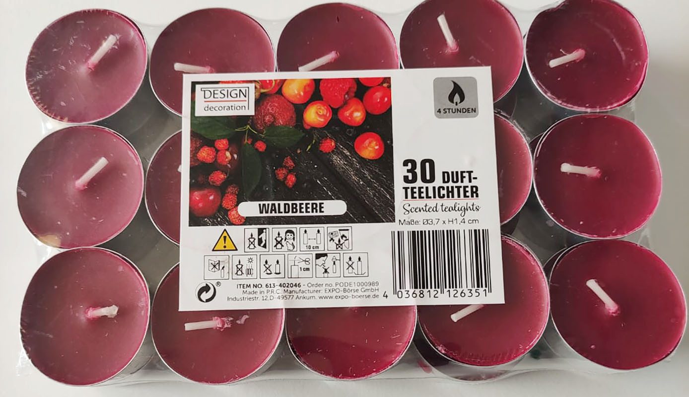 Expo Börse Teelicht 90x Duft-Teelichter Kerzen drei Sorten 4 Stunden Brenndauer (90er Set, 90-tlg., 3x 30 Duft Teelichter), 3 versch. Düfte je 30 Kerzen & Vanil – Bild 4 von 4