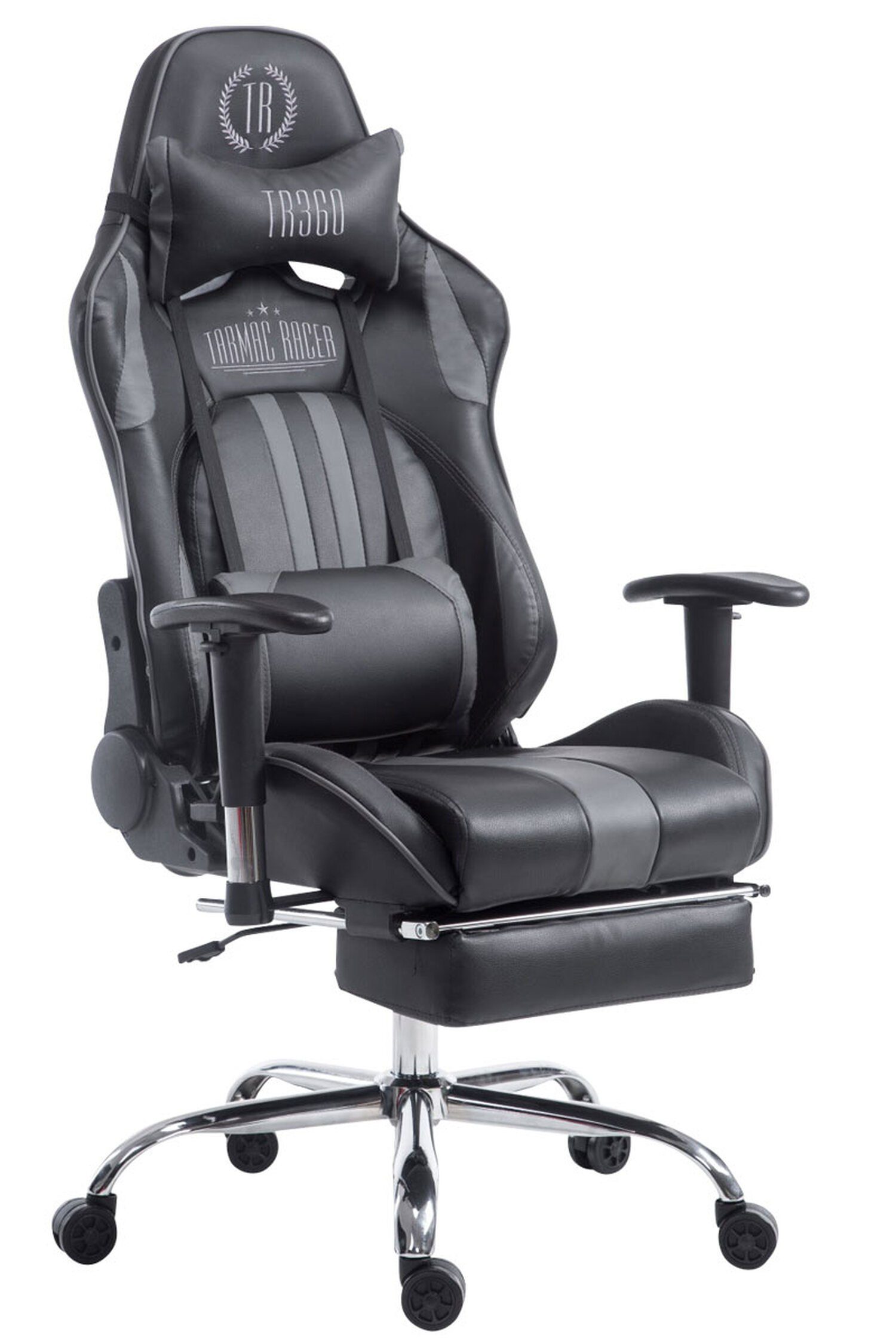 TPFLiving Gaming-Stuhl Limitless mit bequemer Rückenlehne - höhenverstellbar und 360° drehbar (Schreibtischstuhl, Drehstuhl, Gamingstuhl, Racingstuhl, Chefsessel), Gestell: Metall chrom - Sitzfläche: Kunstleder schwarz/grau