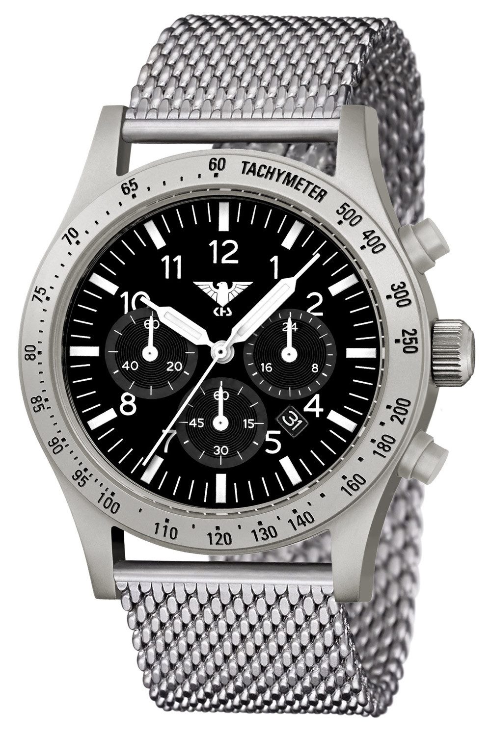 KHS Quarzuhr Platoon Solar Stahl Meshband