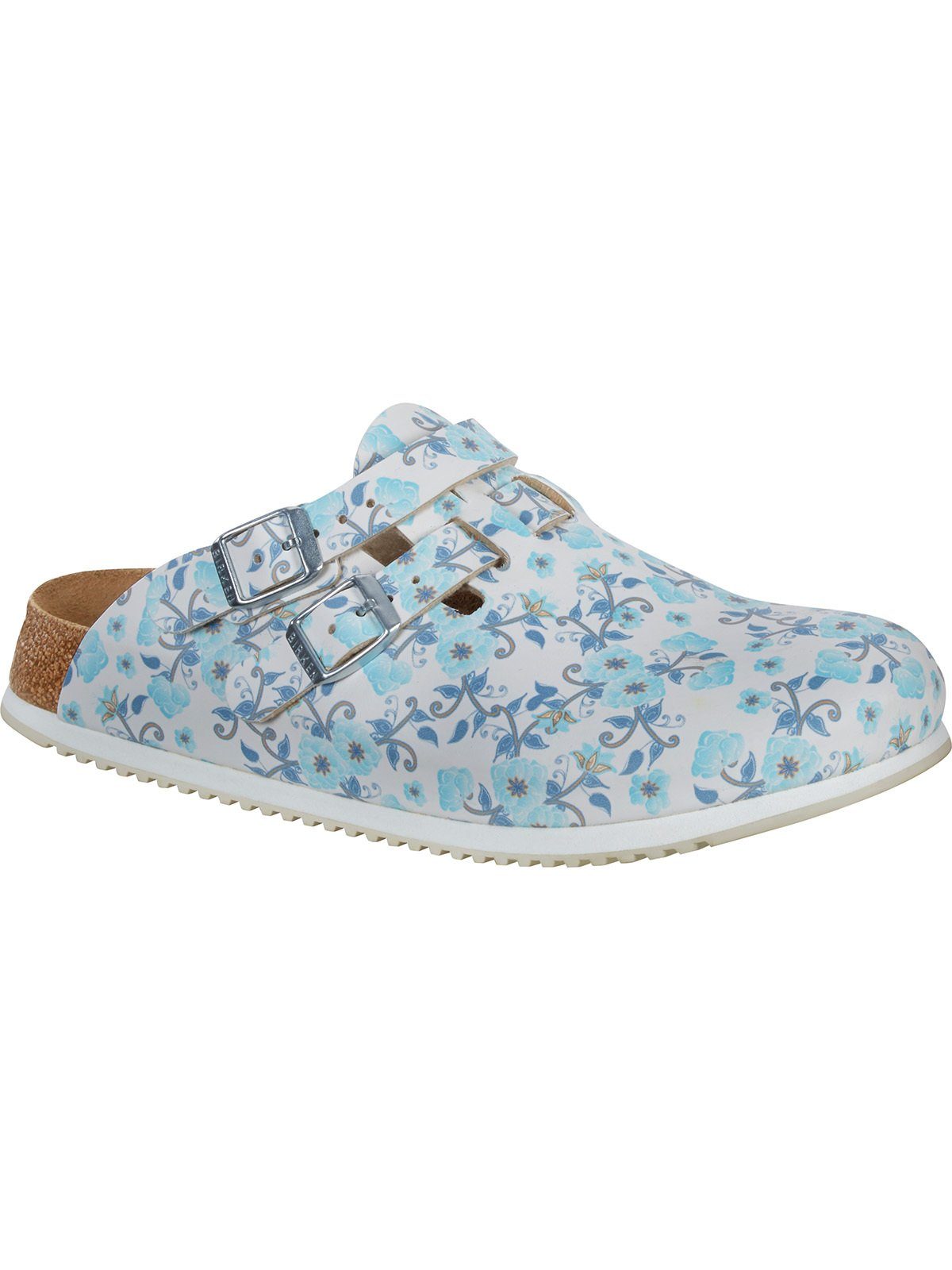 weiß-hellblau-geblümt Roses Pantolette SL Birkenstock Blooming Kay