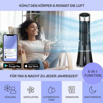 Klarstein Ventilatorkombigerät Skyscraper Ice Smart 4-in-1 Luftkühler & Ventilator, mit Wasserkühlung & Eis mobil Klimagerät ohne Abluftschlauch