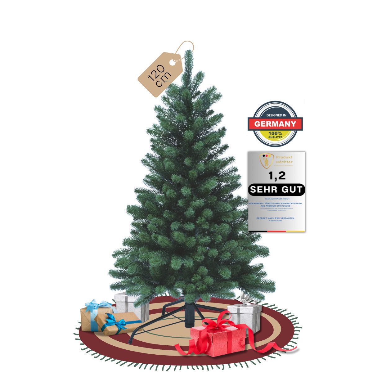 SCHAUMEX Künstlicher Weihnachtsbaum Tanne ohne LED Beleuchtung aus 100% Spritzguss Höhe: 120 cm