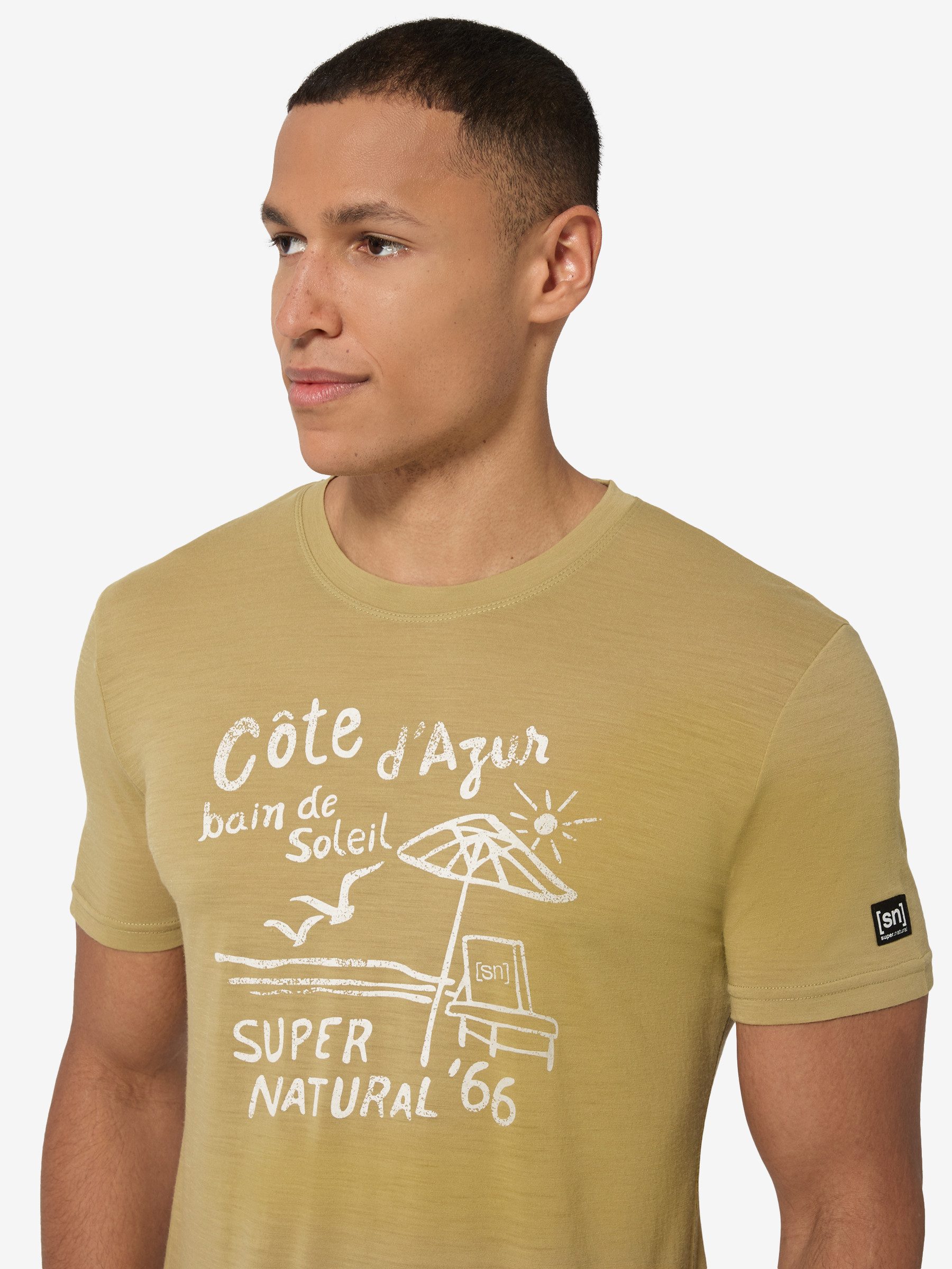 SUPER.NATURAL T-Shirt für Herren,Merino M COTE D'AZUR TEE mit Sommer-Motiv, atmungsaktiv