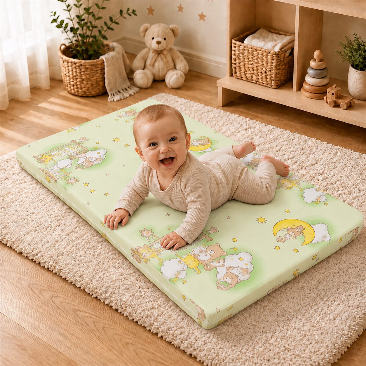 Kindermatratze Babymatratze mit Baumwollbezug, waschbar & rollbar–Allergikergeeignet, Best for Kids, 6 cm hoch, (Einzelartikel, 1 × Schaumkernmatratze), 60x120 cm, Bezug aus Baumwolle, Hergestellt in der EU