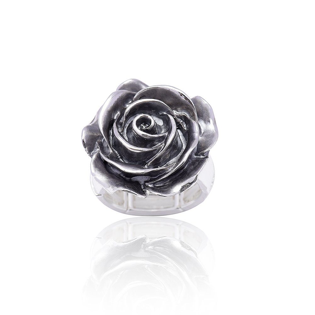 Mein Style Fingerring elastischer Ring Rose anthrazit RM 013 (1 Stück, 1-tlg., 1 Stück), elastischer Ring, passend für alle Ringgrößen