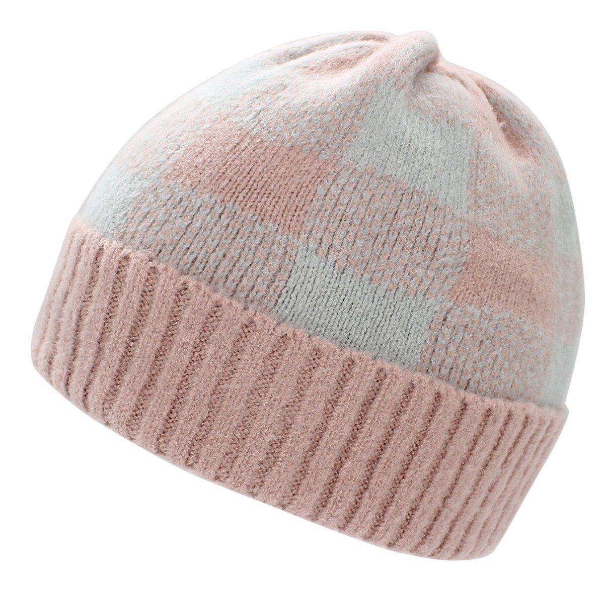 Strickmütze Unisex Beanie Mütze Damen Feinstrick Mütze Herren Strickmütze Kariert