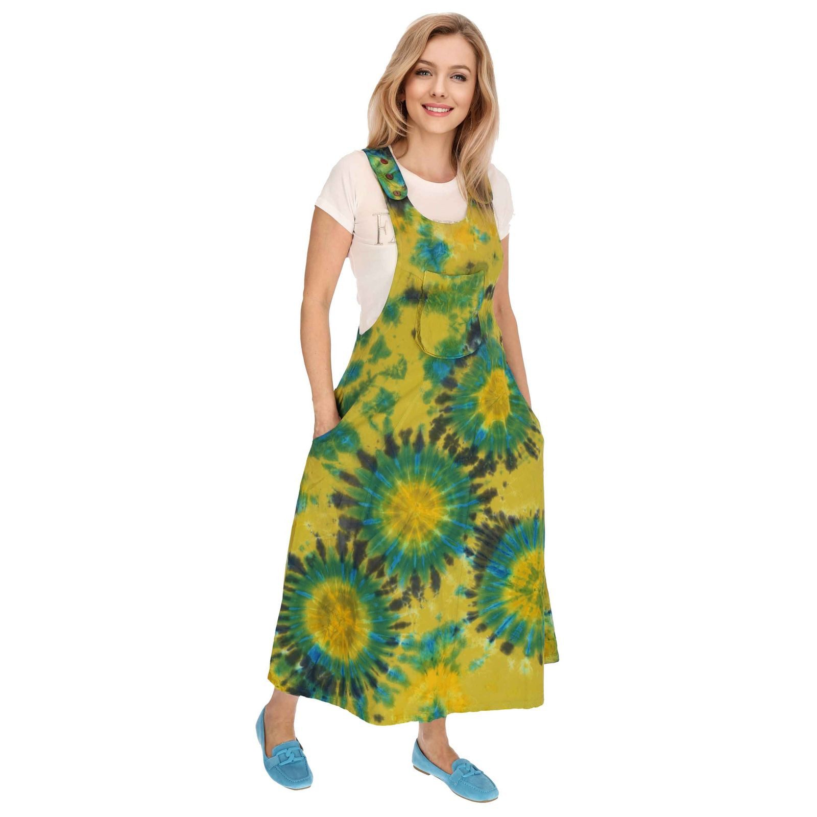 KUNST UND MAGIE Latzhose Latzkleid bunt Tie Dy Batik Boho Ibiza 70er Overall Hippie Sommerkleid