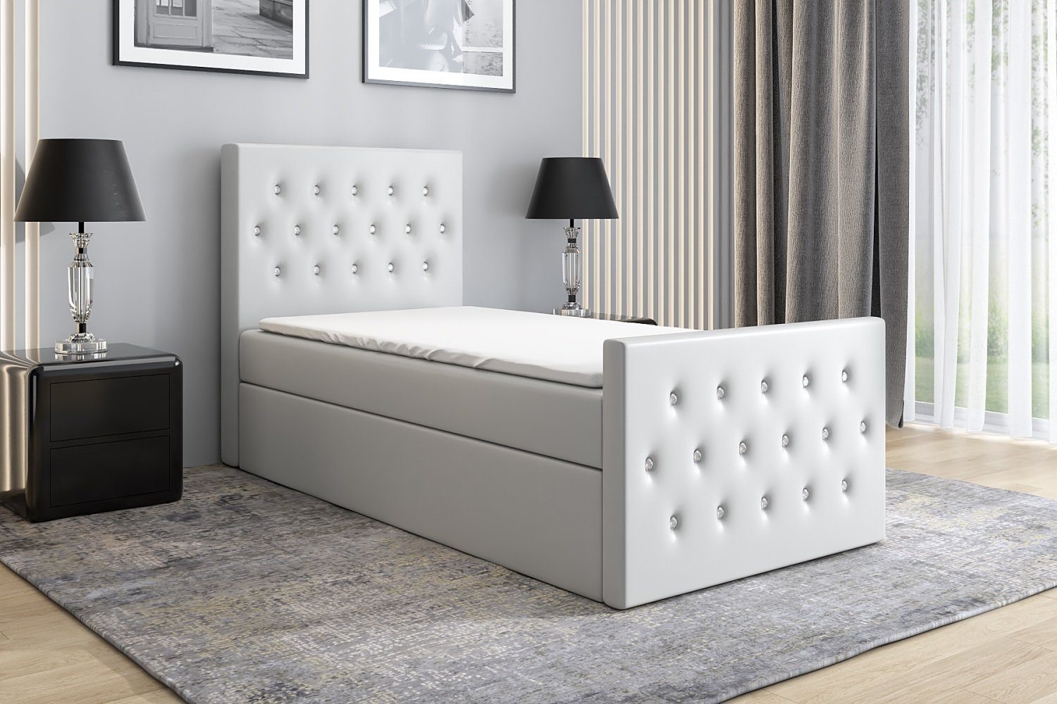 A&J MöbelLand GmbH Boxspringbett Einzelbett LILI mit Bettkasten, Topper und günstig online kaufen