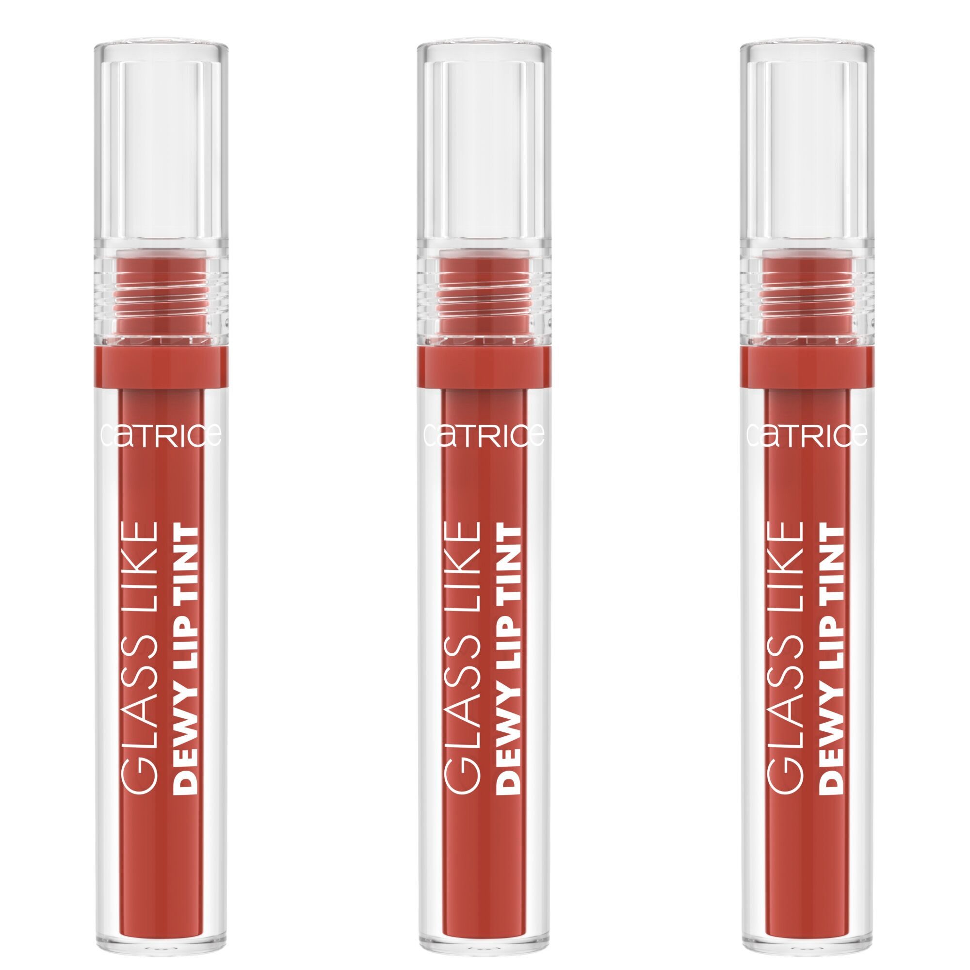 Catrice Lipgloss Glass Like Dewy Lip Tint, 3-tlg., Intensive Pflege, hochglänzendes, leuchtendes Finish, wässrige Textur.