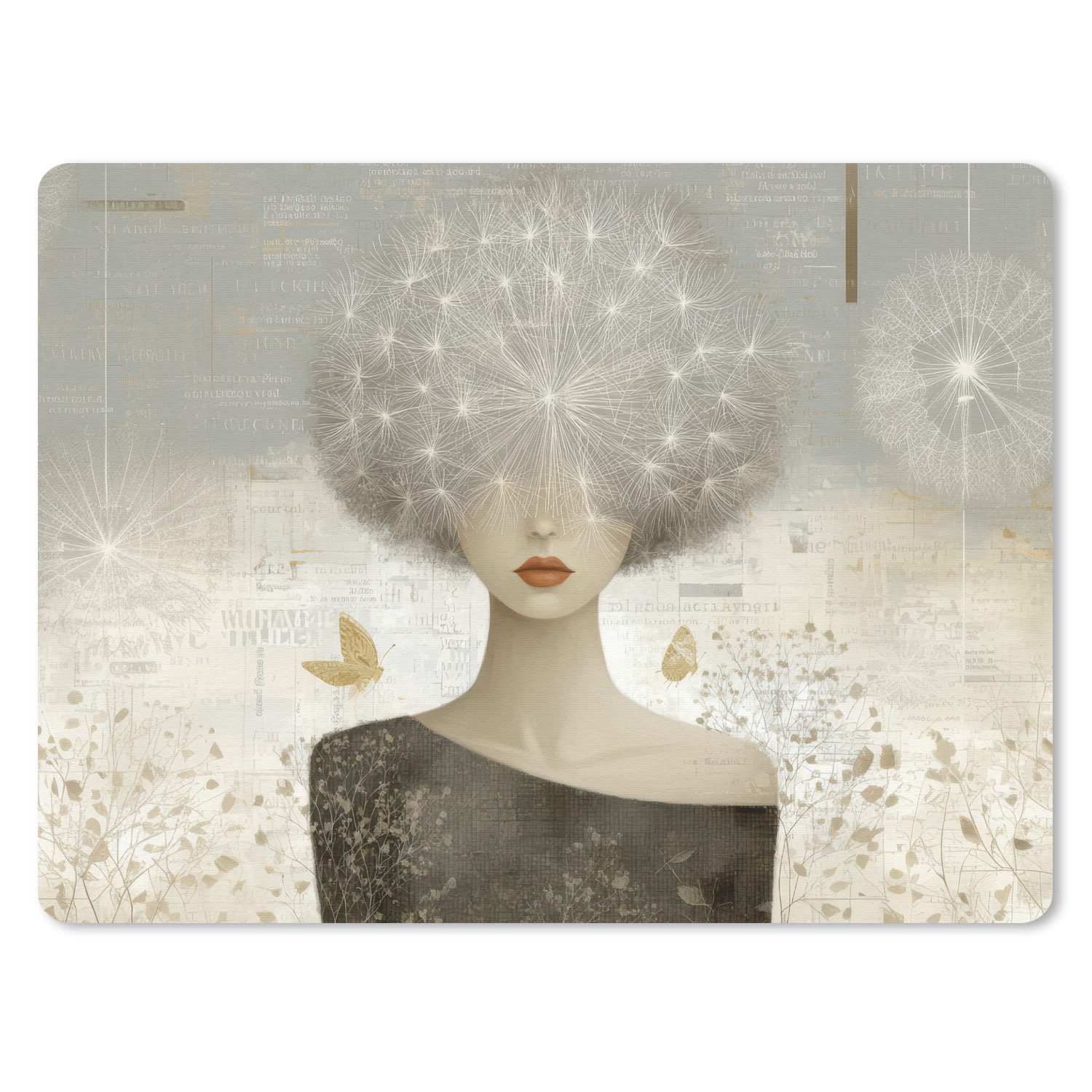 MuchoWow Mauspad Fluff - Frau - Beige (1-St), Gaming, Mousepad Klein, Büro Zubehör, Mausunterlage, 23x19 cm