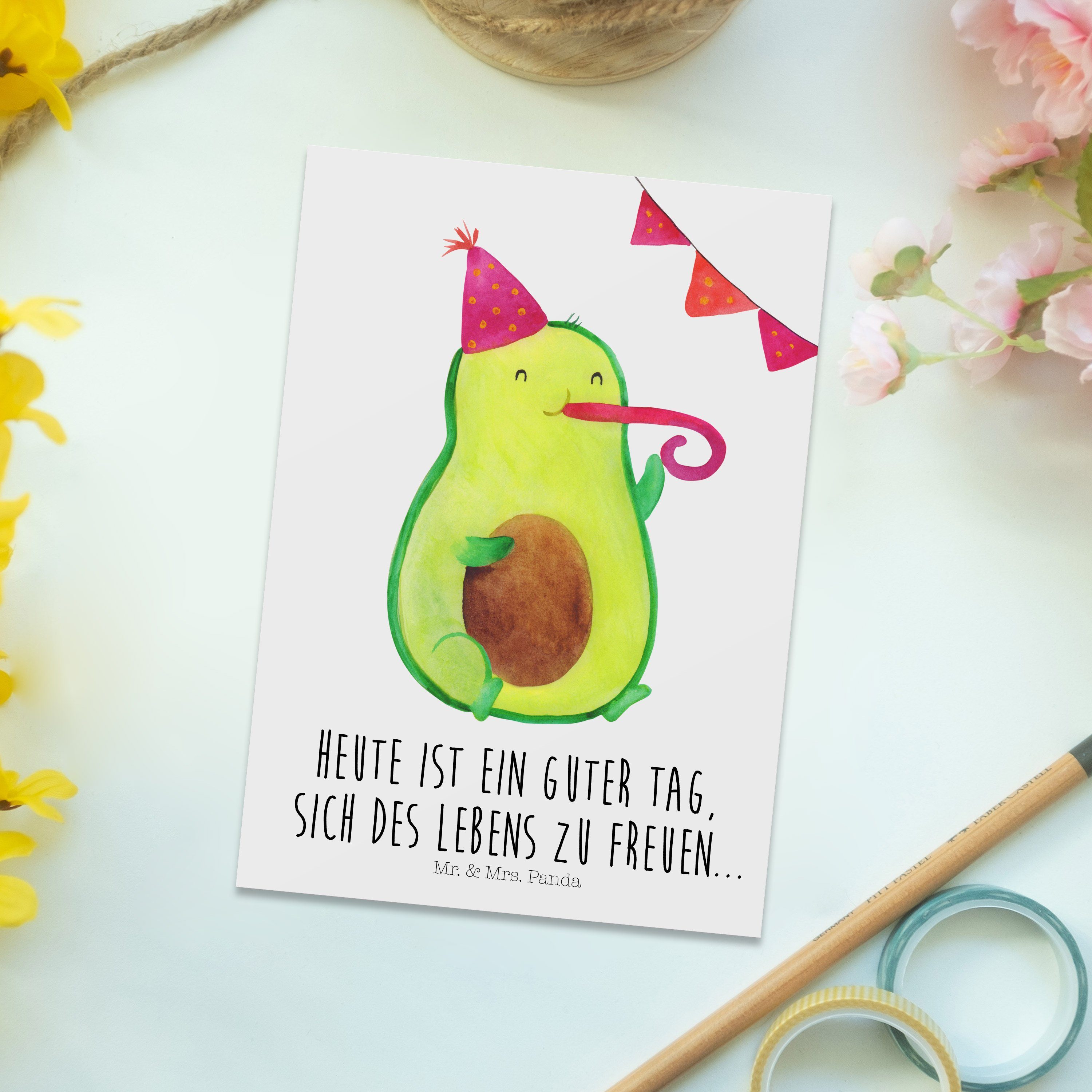 Einladungskarte, Mrs. & Panda Geschenk, Mr. - Postkarte G Weiß Geburtstagsfeier, - Party Avocado