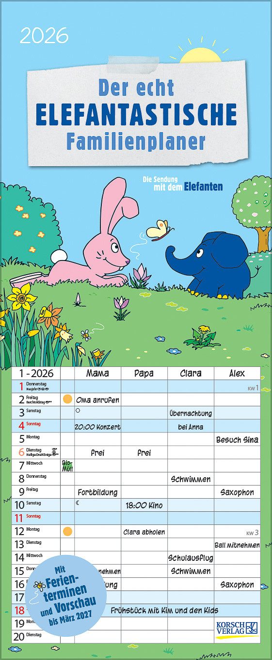 Korsch Verlag Familienkalender Korsch Kalender Der echt elefantastische Familienplaner 2026