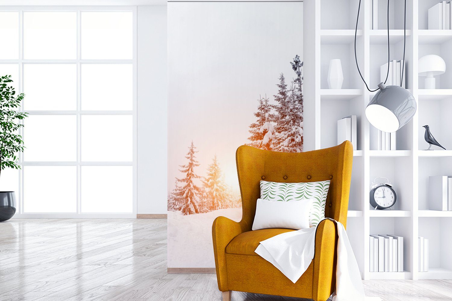 MuchoWow Vliestapete Bäume Küche, St), bedruckt, Sonne - Fototapete Wohnzimmer - (2 Schlafzimmer Schnee, Matt, für Fototapete