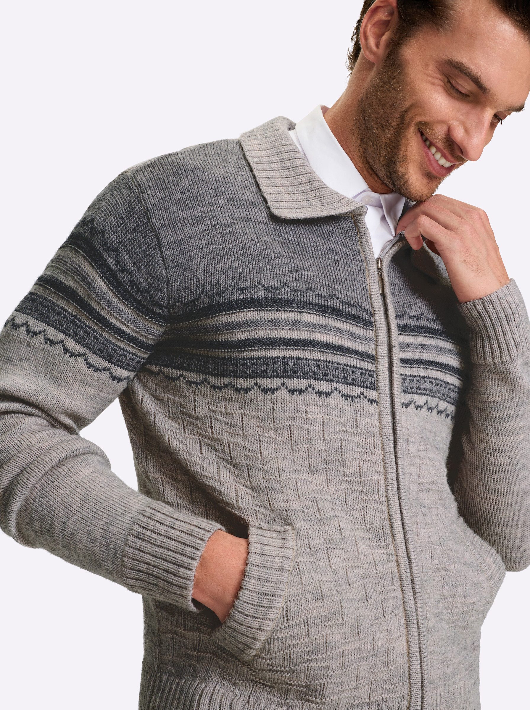 Witt Strickjacke Strickjacke Langarm Jacquard, Rippoptik