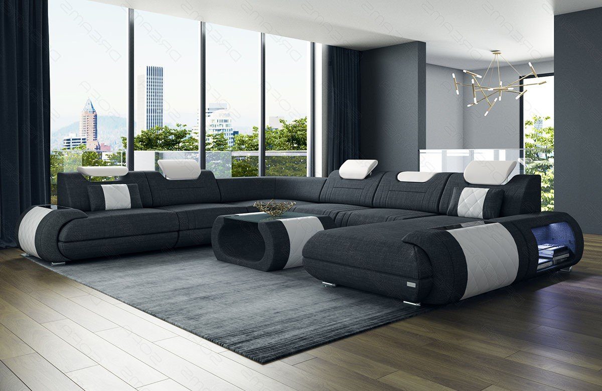 Sofa Dreams Strukturstoff H Stoffsofa, XXL schwarz-weiß Rimini Stoff Polsterstoff Couch Wohnlandschaft Sofa wahlweise Bettfunktion mit