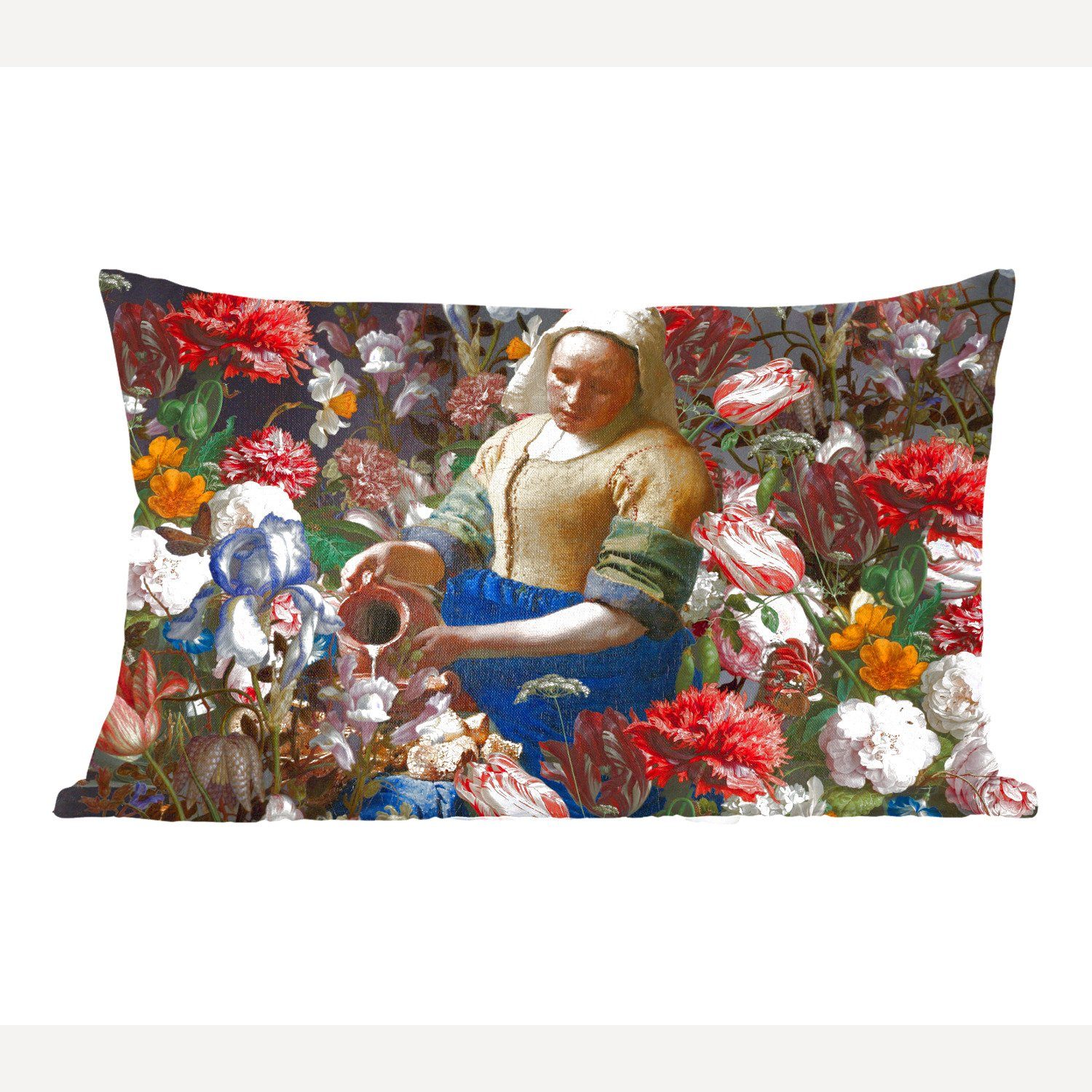 MuchoWow Dekokissen Milchmädchen - Johannes Vermeer - Blumen - Farben, Wohzimmer Dekoration, Zierkissen, Dekokissen mit Füllung, Schlafzimmer