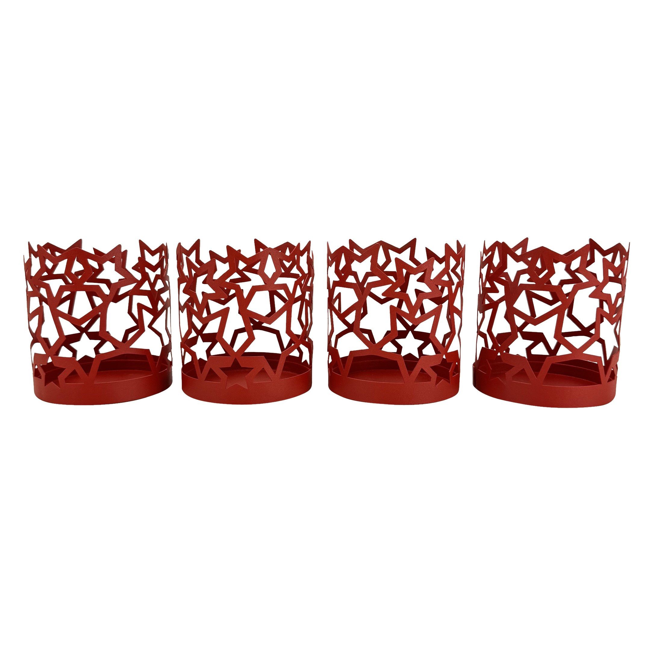 Online-Fuchs Kerzenständer - 4 Kerzenhalter Sterne für Stumpenkerzen - Weihnachtsdekoration (Weiß oder Rot, für Kerzen bis 7,5 cm Durchmesser), filigranes Sternendesign für eine stimmungsvolle Beleuchtung