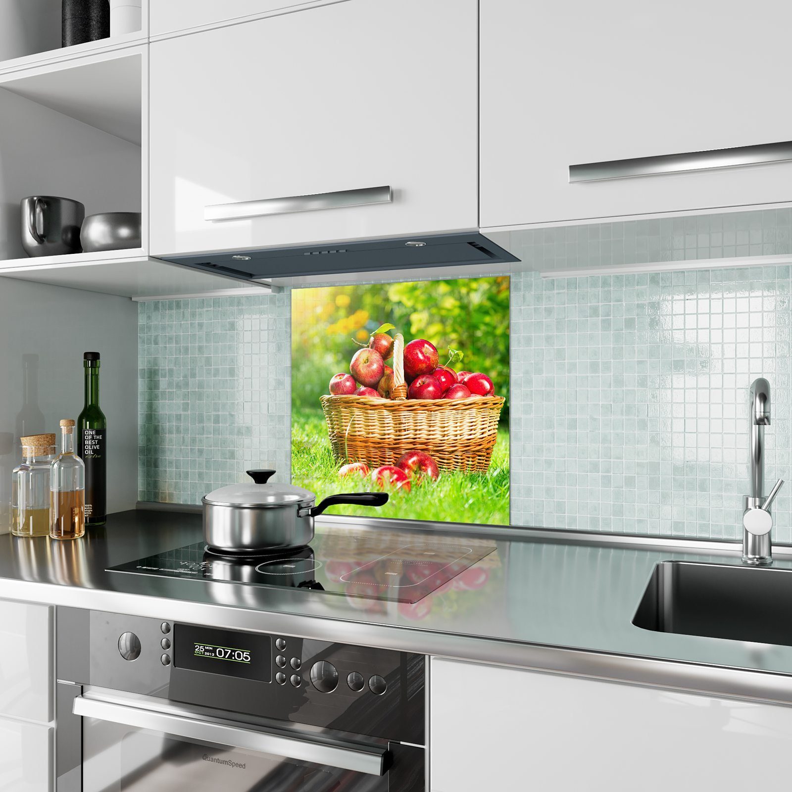 Äpfel Glas Primedeco mit im Korb Spritzschutz Küchenrückwand Motiv im Küchenrückwand Grünen