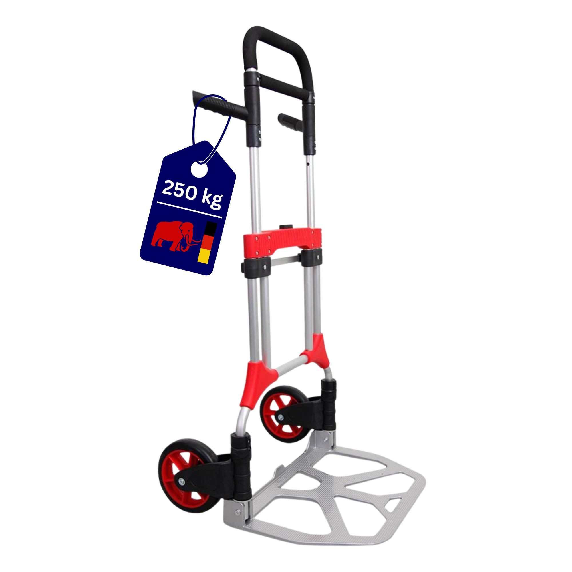 PROREGAL® Sackkarre ELEPHANT mit Profi-Alu-Rahmen klappbar ergonomisch Vollgummibereifung, Klappbare Sackkarre Transportkarre Staplerkarre hohe Traglast