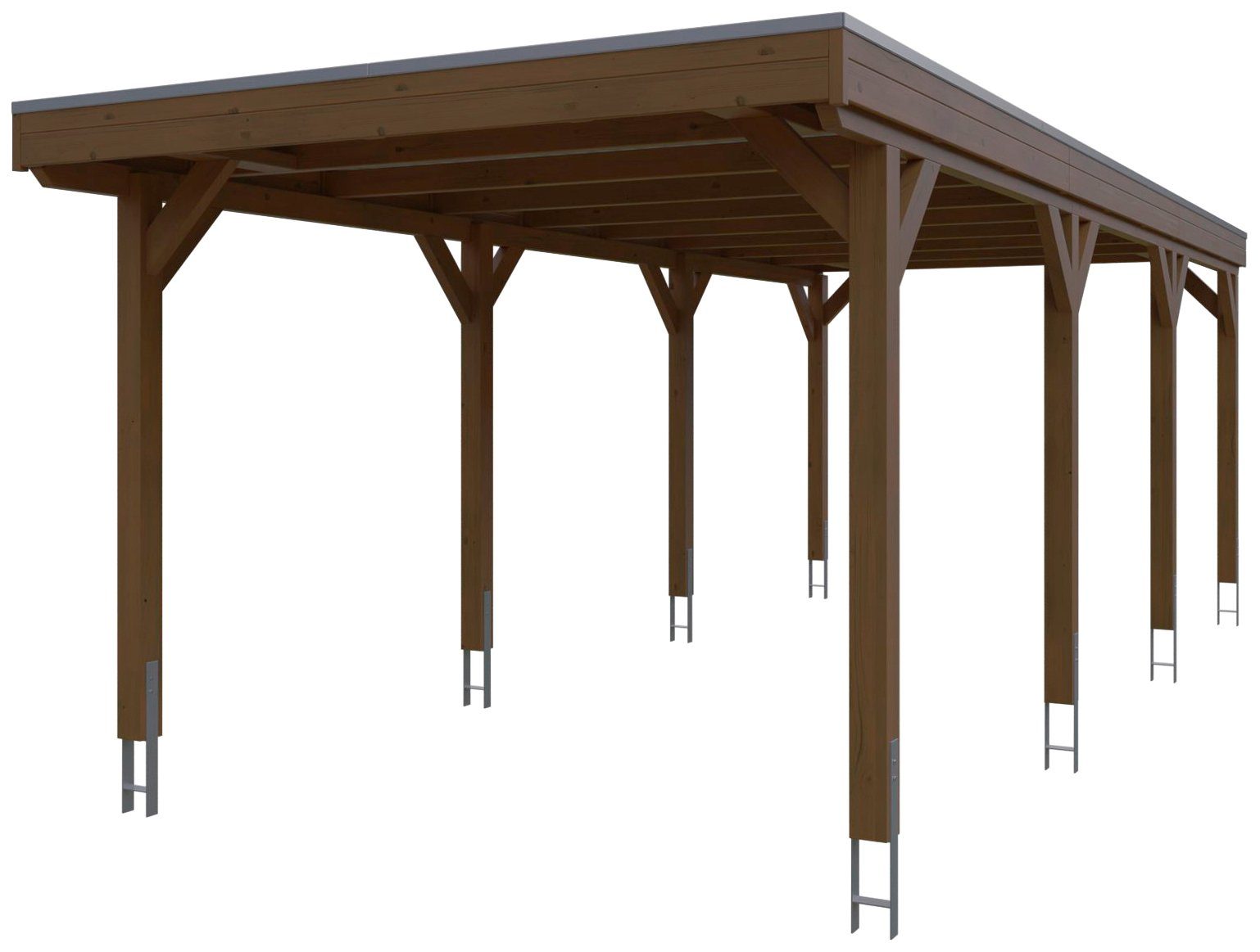 Skanholz Einzelcarport Grunewald, BxT: 321x796 cm, 289 cm Einfahrtshöhe,  mit Aluminiumdach, Flachdach mit Aluminium-Dachplatten, farblich behandelt  in nussbaum