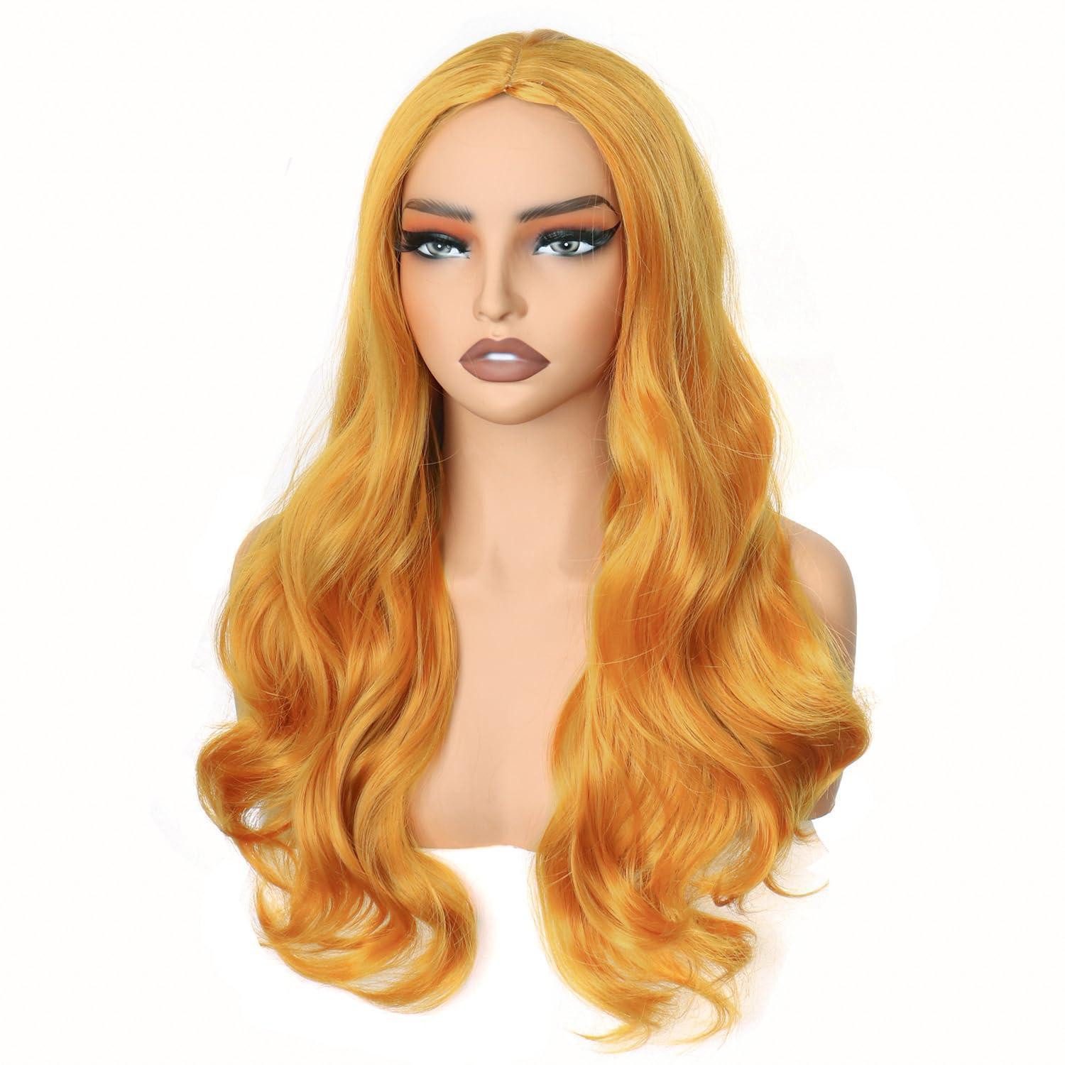 LuxusKollektion Kostüm-Perücke Perücke Damen Synthetik Locken Cosplay Fasching 65cm Orange