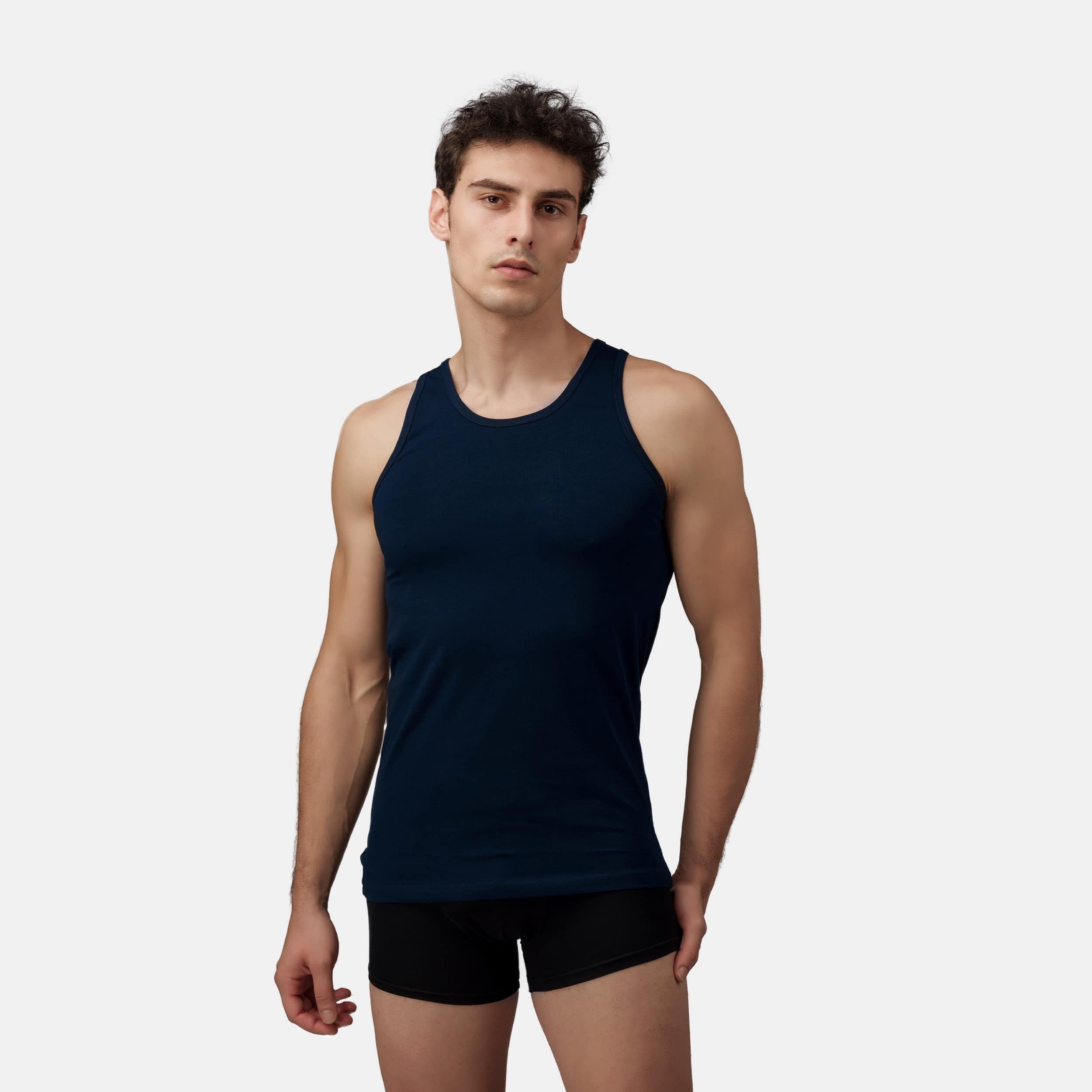 Burnell & Son Unterhemd Tank Top Achselshirt für Herren (Packung, Set, Spar-Pack, Spar-Packung, 3-St., 3er-Pack) Feinripp, extra lang Blau