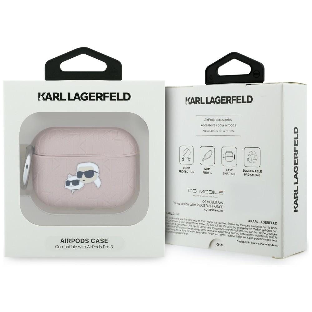 KARL LAGERFELD Handyhülle Case AirPods Pro 3 Kunststoff rosa Logo Katze Kopf Metall, Kantenschutz – Bild 4 von 4