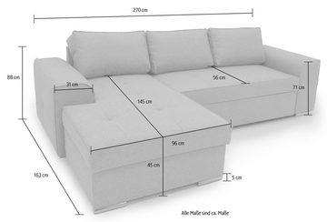 GEPADE Ecksofa Karla, L-Form, inkl. Bettfunktion und Bettkasten