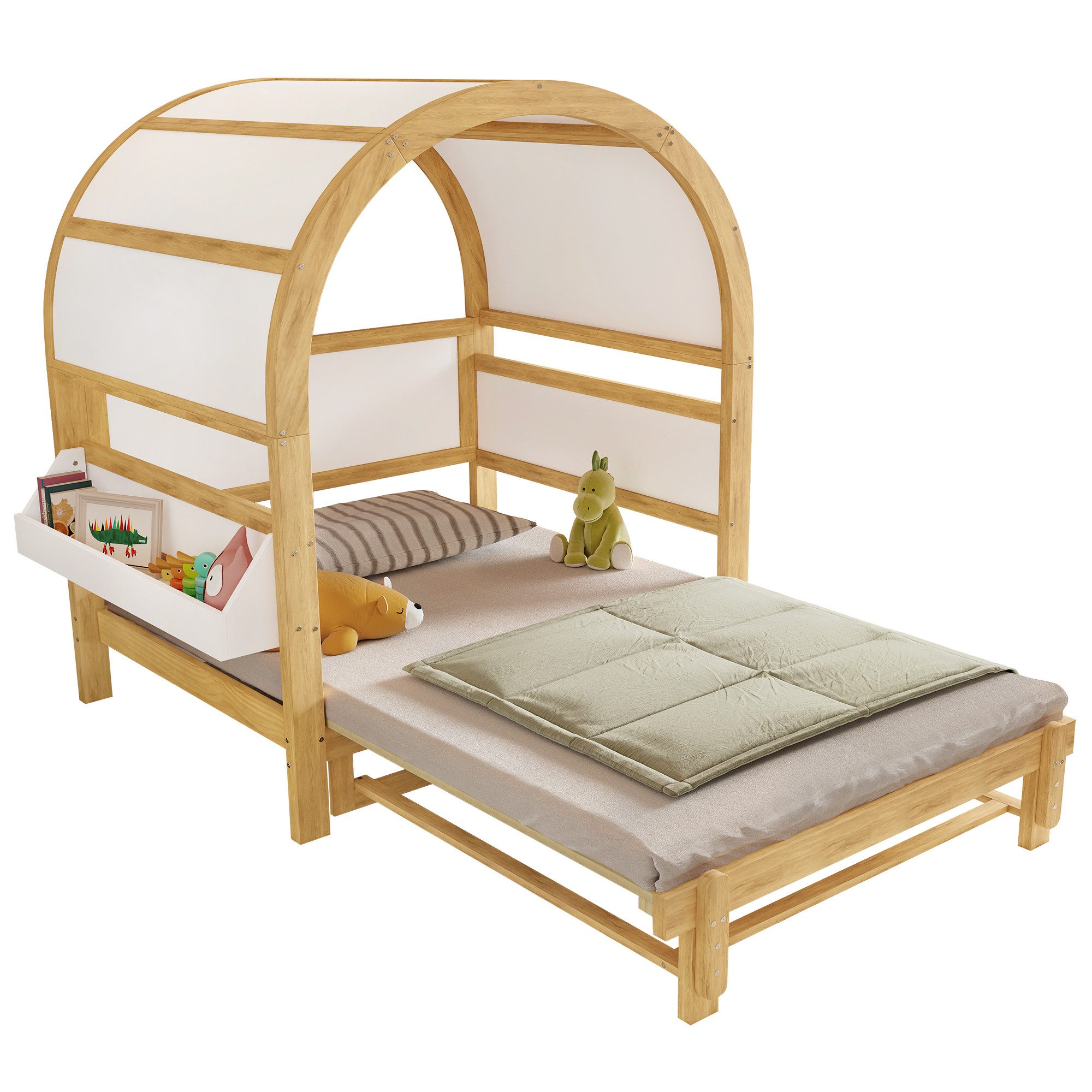 ANYSUN Polsterbett Doppelbett Erweiterbares Gewölbtes Dachbett, Schiebebett, Kinderbett (Set, Bett), Hausbett