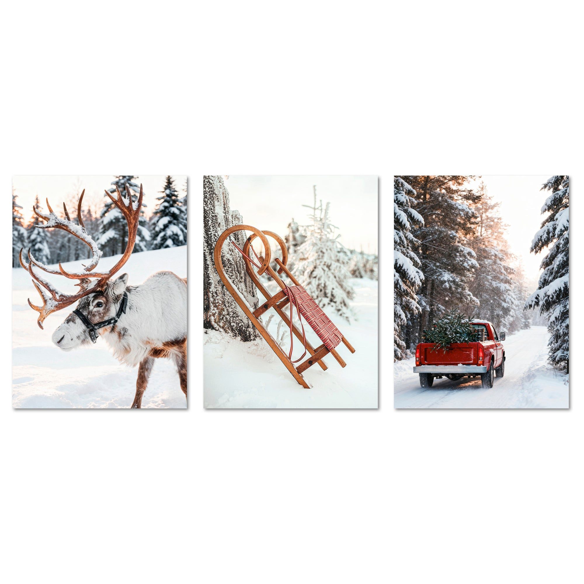 ARTFAVES Bilder-Collage Poster Set - Christmas Trio 1 - 3 Deko Wandbilder Weihnachten Schnee W, (Wandbilder modern, 3 St)