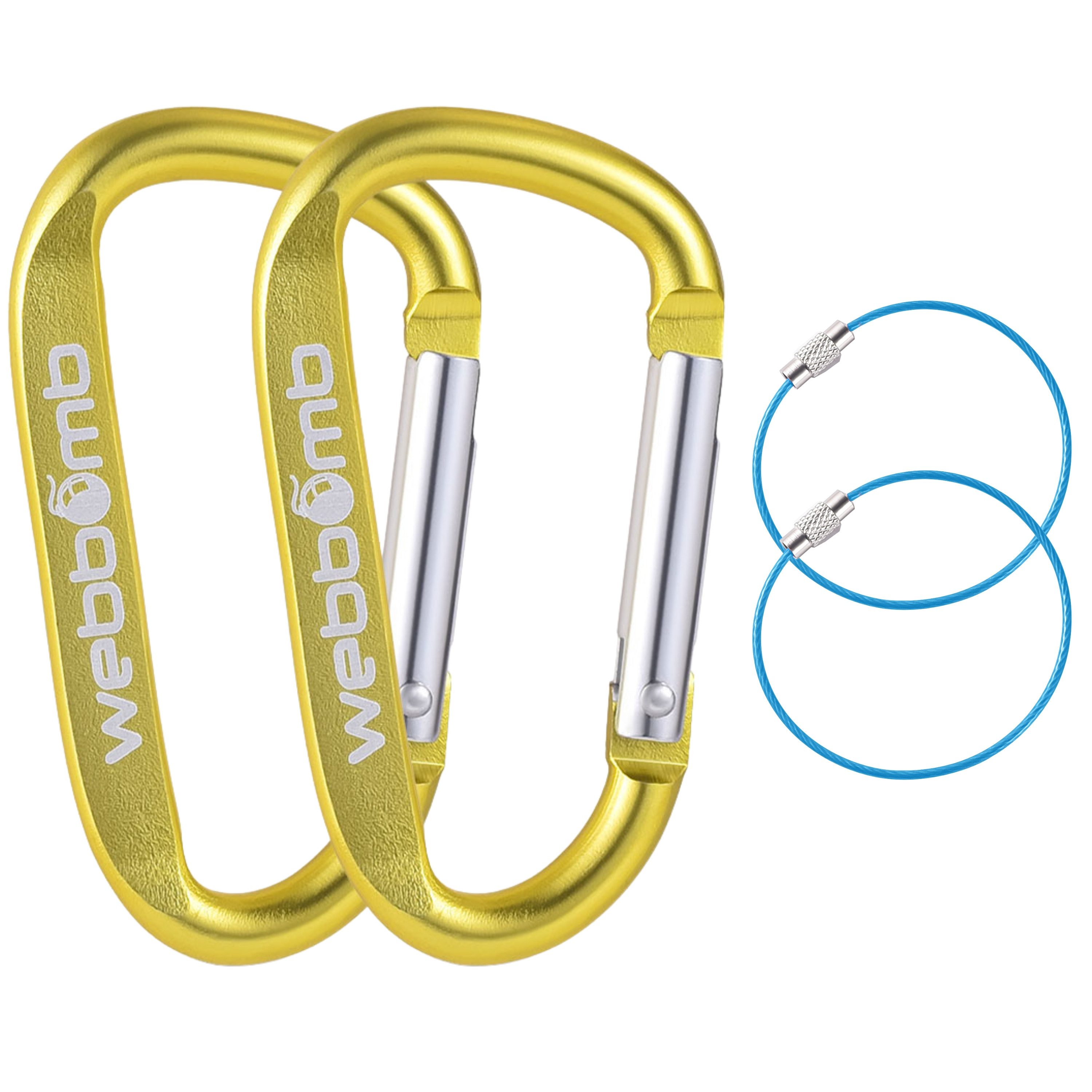 WEBBOMB Karabiner 2x Alu Karabinerhaken 6,7cm D-Form mit Schlüsselring Schlüsselanhänger