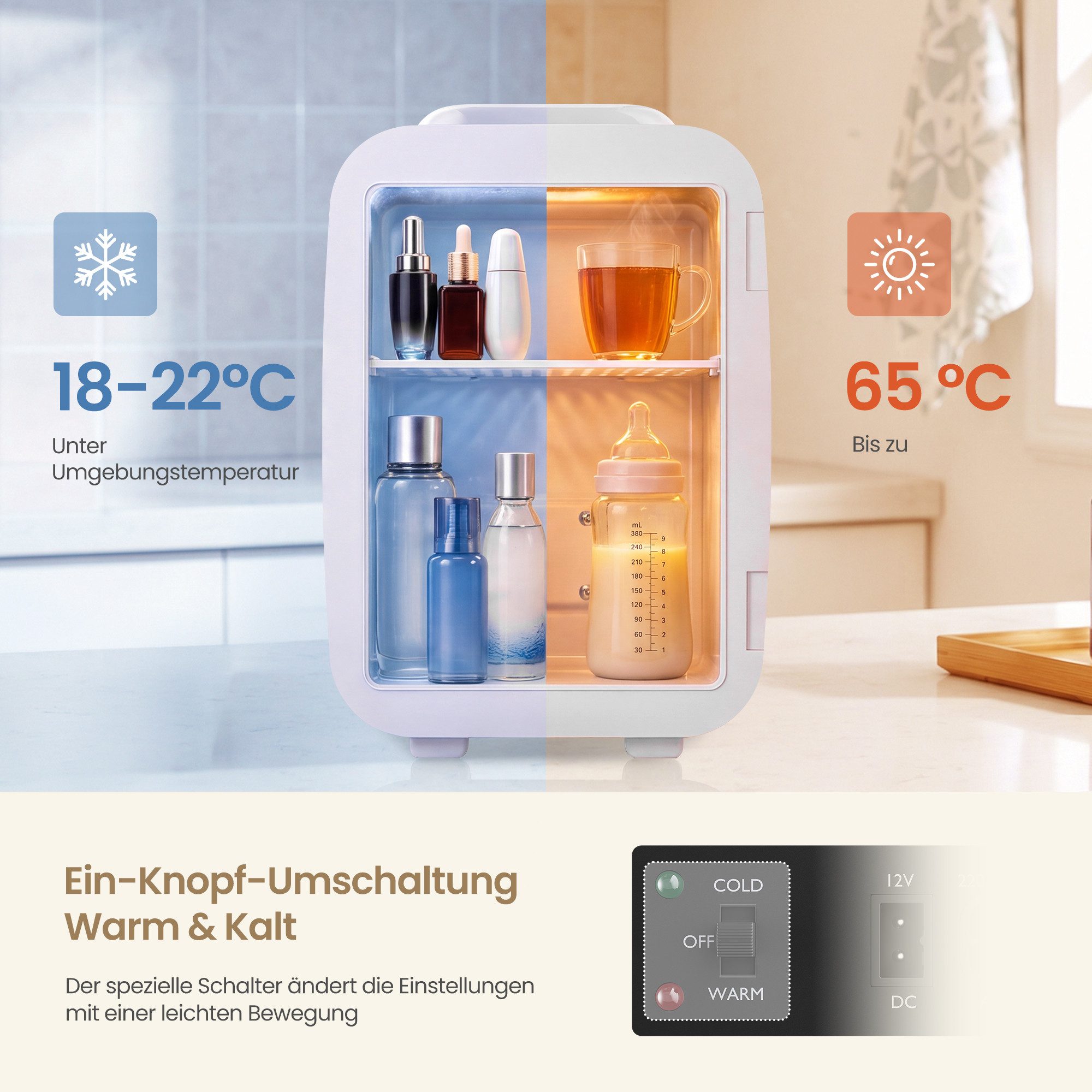SONGMICS Elektrische Kühlbox Mini Getränkekühlschrank mit Kühl- und Heizfunktion, Tragbarer Mini mit Kühl- und Heizfunktion – Bild 4 von 5