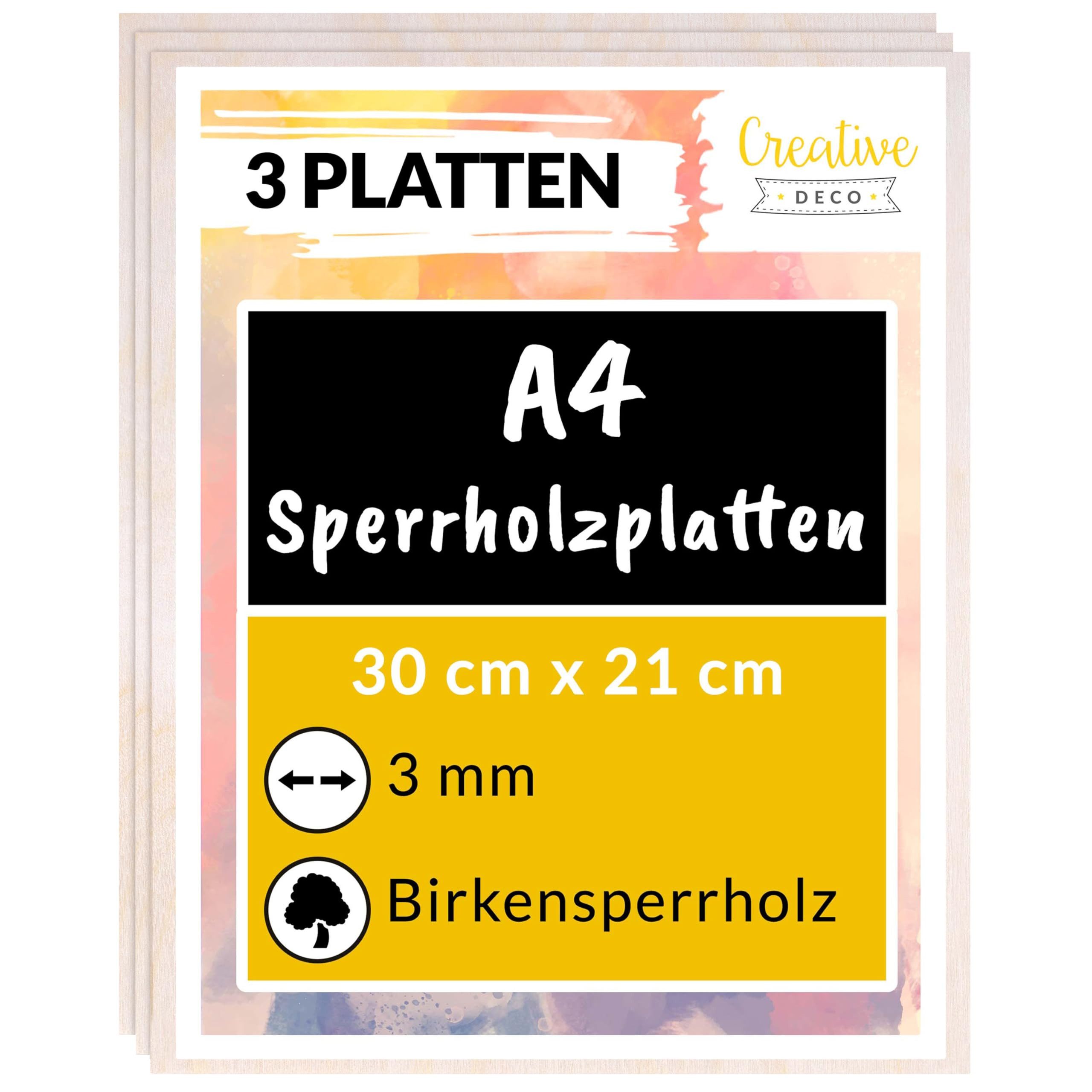 Creative Deco Bastelnaturmaterial 10 x Sperrholzplatte 3mm Birkensperrholz