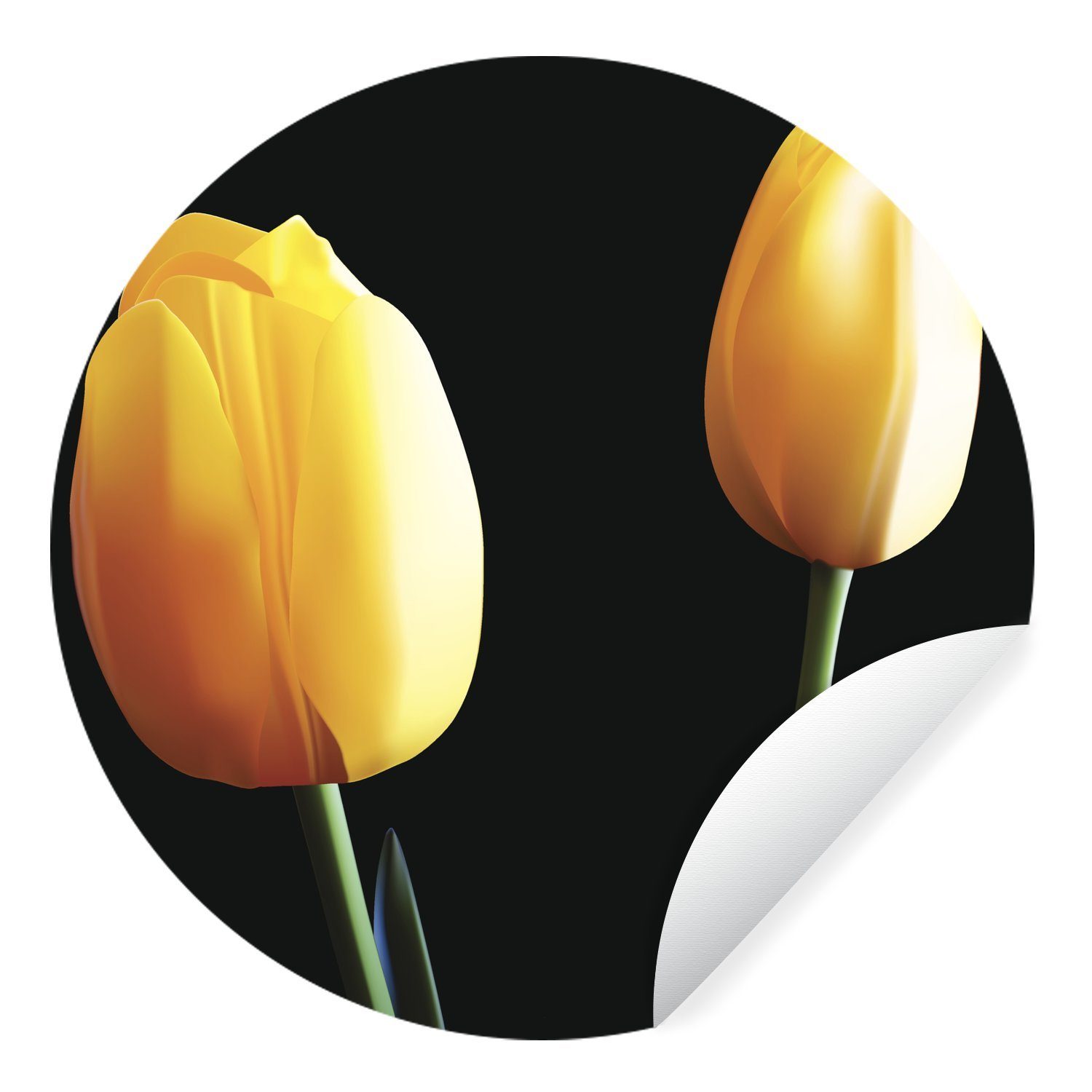 MuchoWow Wandsticker Eine Vektor-Illustration von zwei gelben Tulpen (1 St), Tapetenkreis für Kinderzimmer, Tapetenaufkleber, Rund, Wohnzimmer