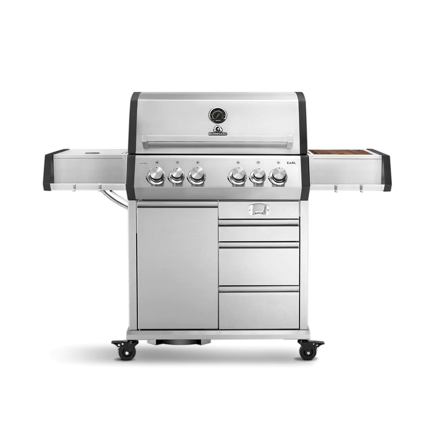 BURNHARD® Gasgrill Big EARL 4-Brenner Gasgrill Edelstahl, 4-Brenner mit 3 Schubladen, UV-beständiger Abdeckhaube, inkl. Gusseisen Grillrost