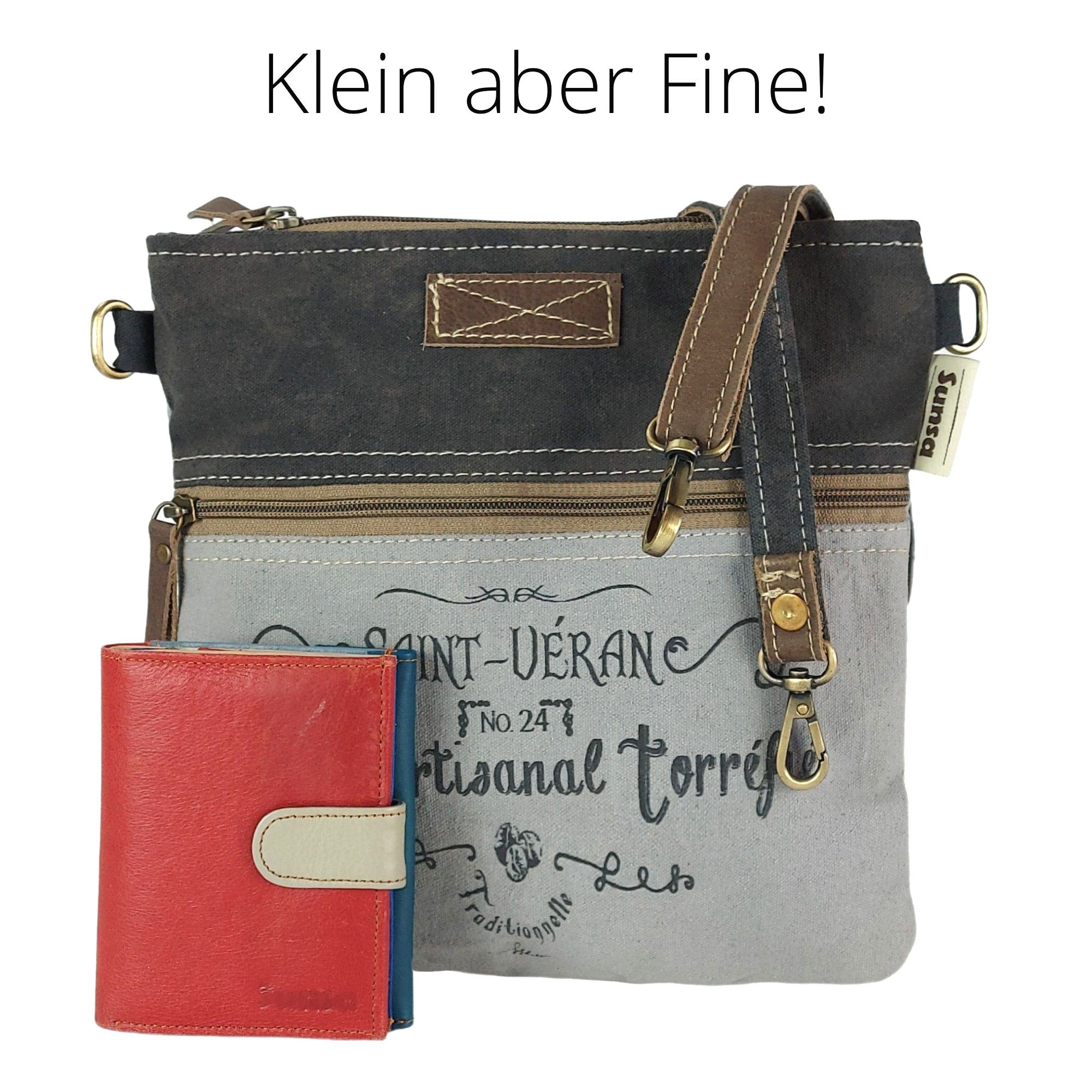 in Vintage Tasche 52665, Retro Material Canvas Handtasche für der Vintage druck schwarze Still Damen. Sunsa recyceltes enthält an Umhängetasche Frontfach, Kleine Umhängetasche.