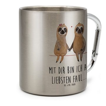Mr. & Mrs. Panda Tasse Faultier Pärchen - Transparent - Geschenk, Outdoor, Tasse, Liebespaar, Edelstahl, Karabinerhaken