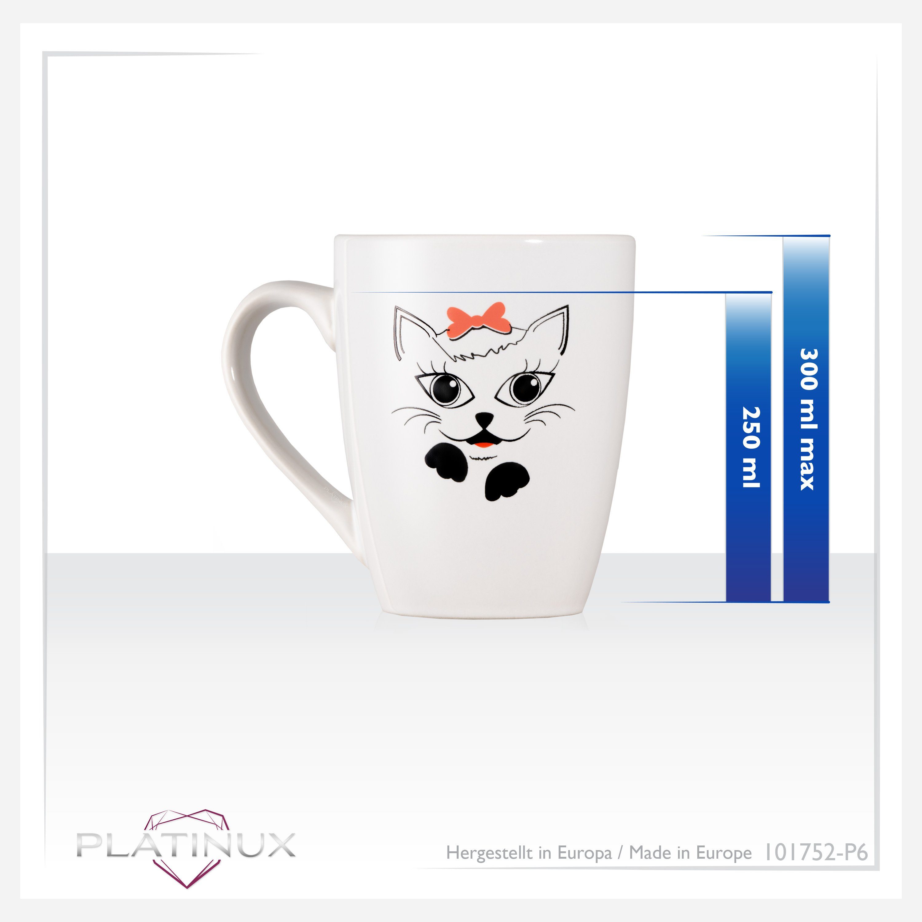 PLATINUX Tasse Katzen Kaffeetassen, Keramik, 250ml Set Teetasse Kaffeebecher mit Katzen-Motiven Tasse Teebecher