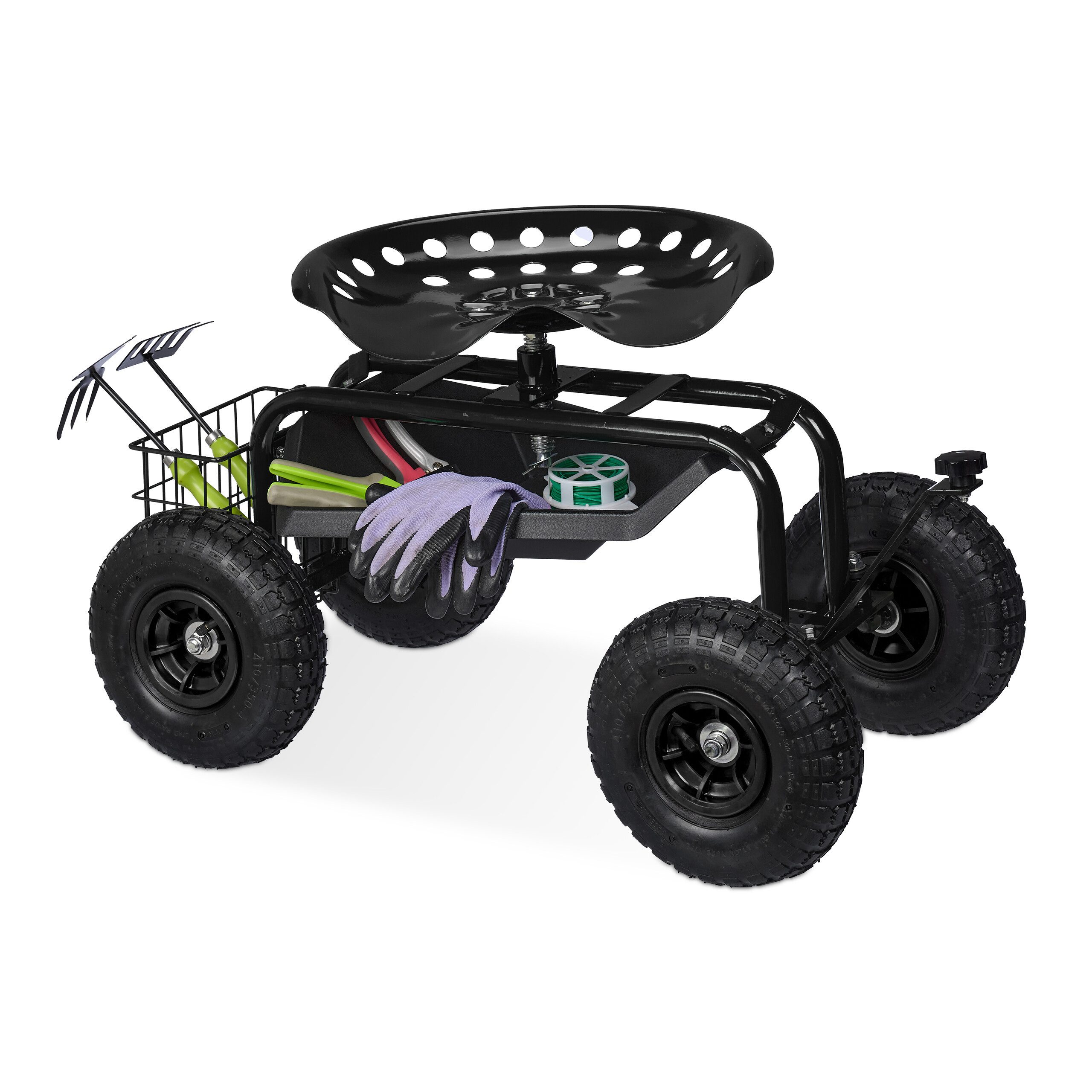 relaxdays Rollsitz Fahrbarer Gartensitz mit Stauraum (1 St), schwarz