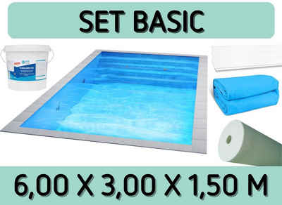 Poolomio Pool Styroporpool Set Basic - 600 x 300 x 150 cm - mit Innenfolie und Zubeh (Styropor Pool Bausatz)