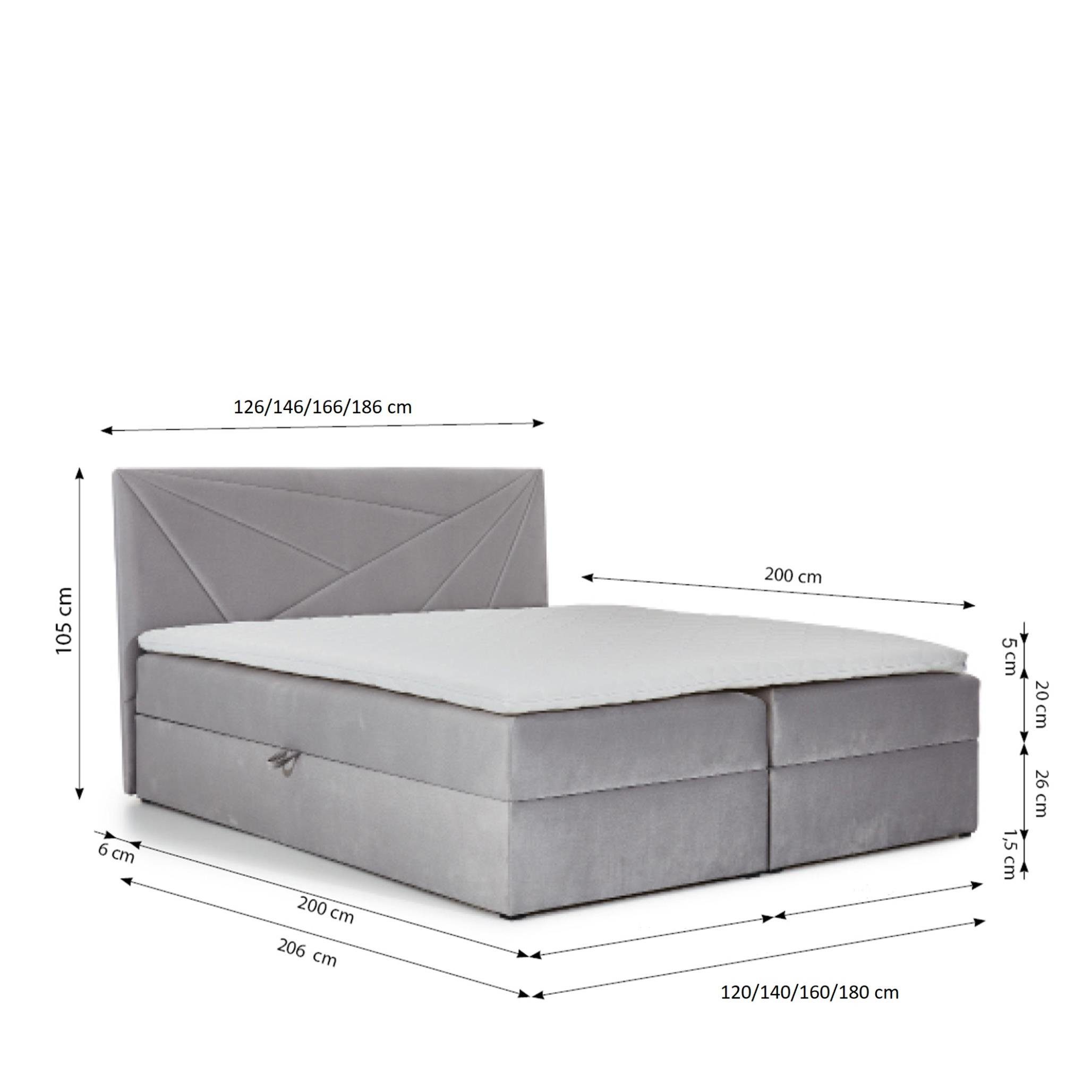 Doppelbett Furnix hochwertige TREZO mit Creme Bettkasten Topper, 5 Stoffe Boxspringbett und 120x200 pflegeleichte