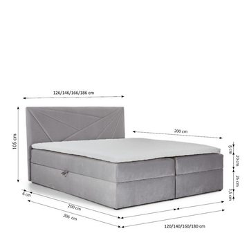 Furnix Boxspringbett TREZO 5 120x200 Doppelbett mit Bettkasten und Topper, pflegeleichte hochwertige Stoffe