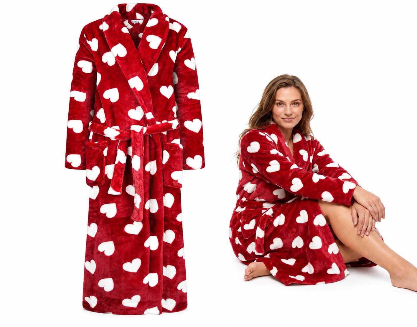 Rungassi Damenbademantel GAUBERT Damen Bademantel aus Coral Fleece Herzmuster u. Schalkragen, 100 % Polyester