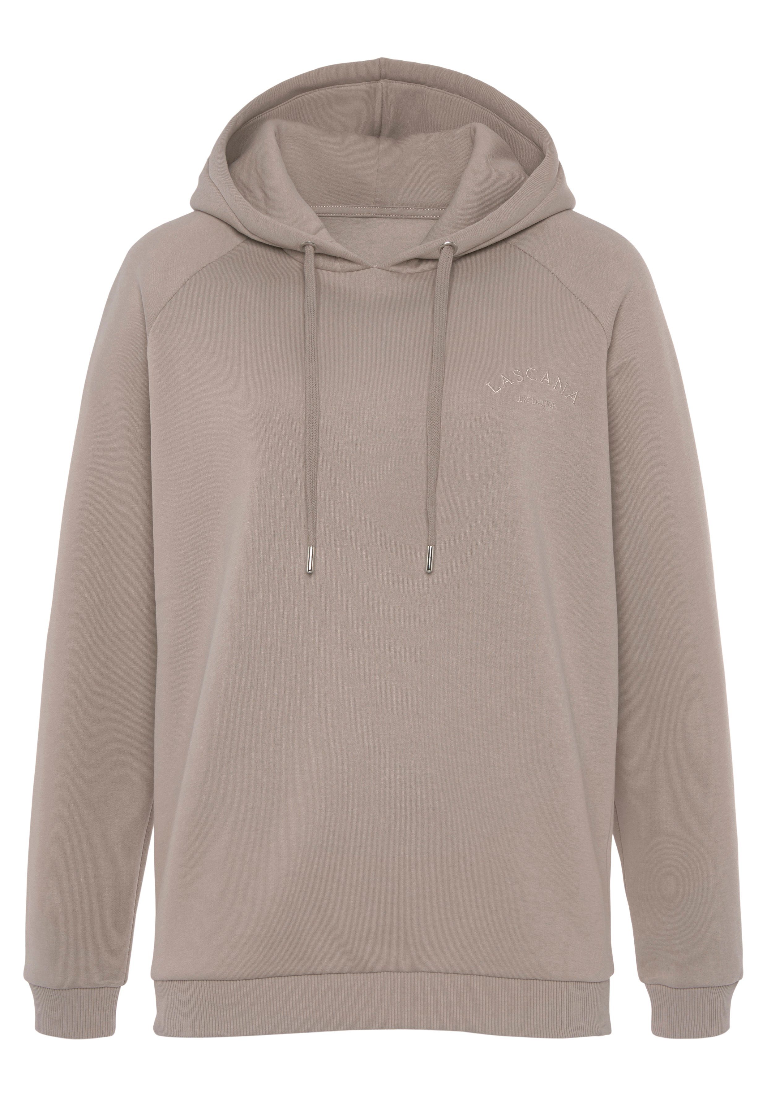 LASCANA Kapuzensweatshirt -Hoodie-Sweatshirt Loungeanzug Kapuze und Logostickerei, mit Loungewear, camel