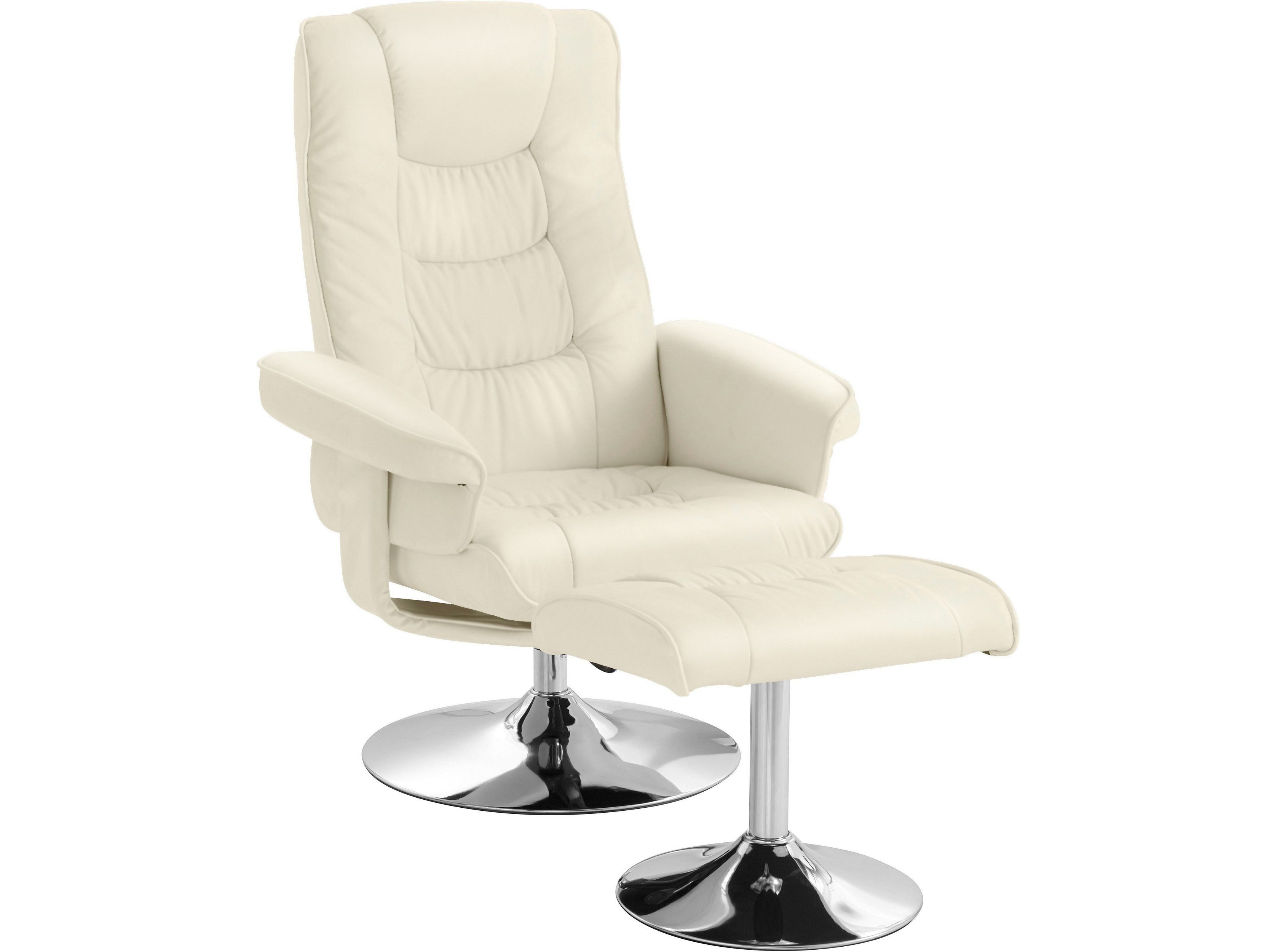 loft24 Relaxsessel Simson, Sessel mit Hocker, Trompetenfuß in Chromoptik