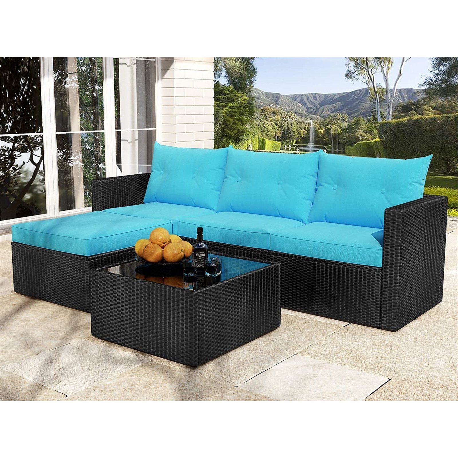 HTI-Living Gartenlounge-Set Terrassenmöbel (Set, Kissen 2-tlg), Blau Loungegarnitur Bettina, mit