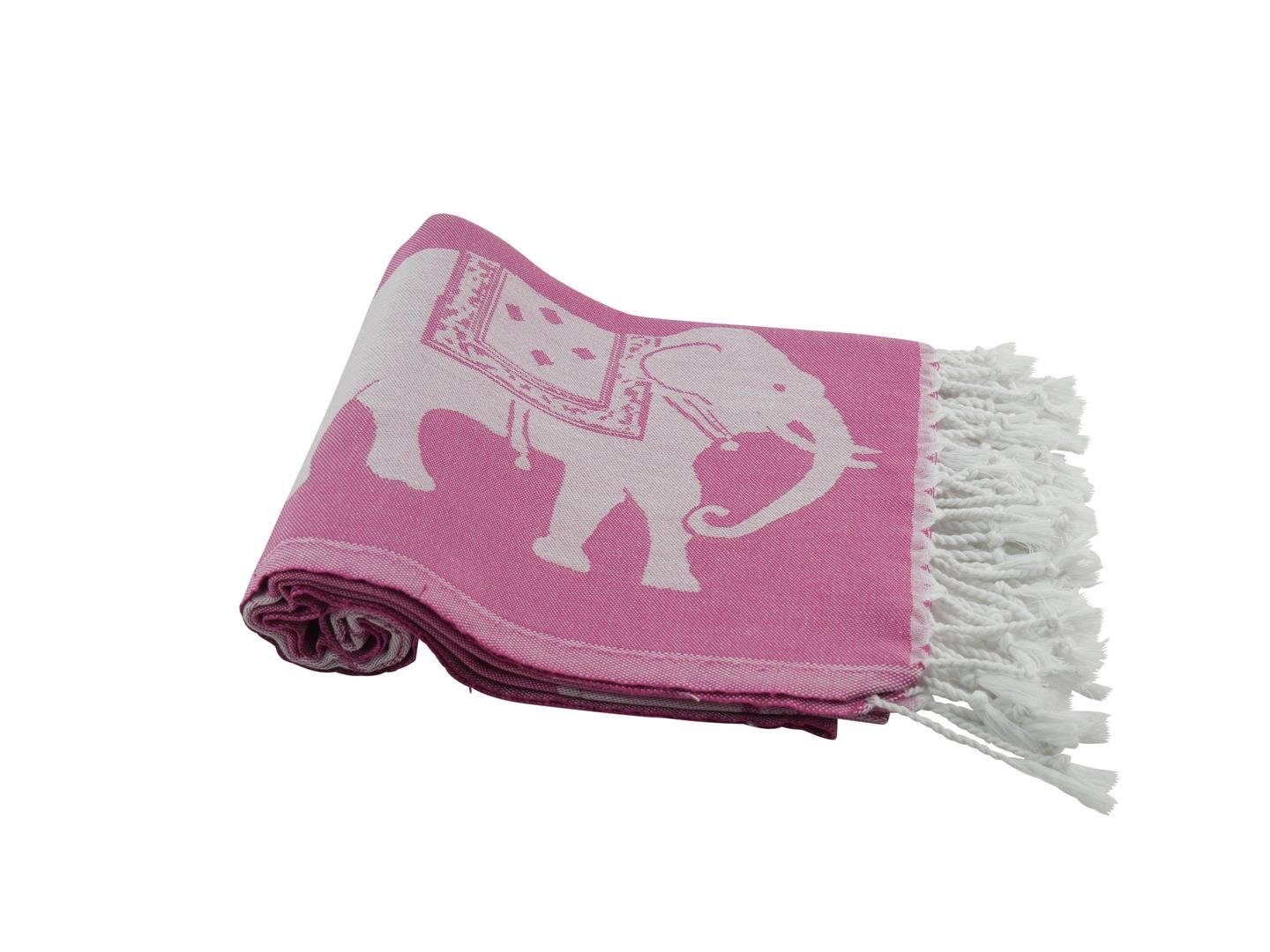 my Hamam Hamamtücher Hamamtuch pink Elefanten mit Fransen m. (1-St), 100x180, Motiv blickdicht, Baumwolle