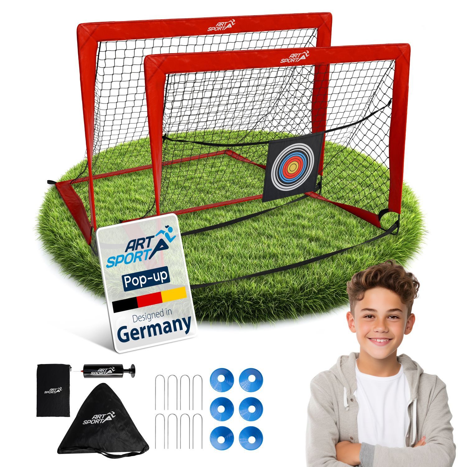 ArtSport Fußballtor Goal Master, Pop-up Ворота für Kinder, 2er Set mit Zubehör, faltbar, Indoor & Garten