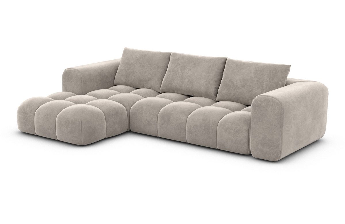 Sofa Dreams Ecksofa Casaluna L Form kurz Stoff Couch Polsterecke, 4-Sitzer, Ottomane links, Samtstoff Bezug in Sand