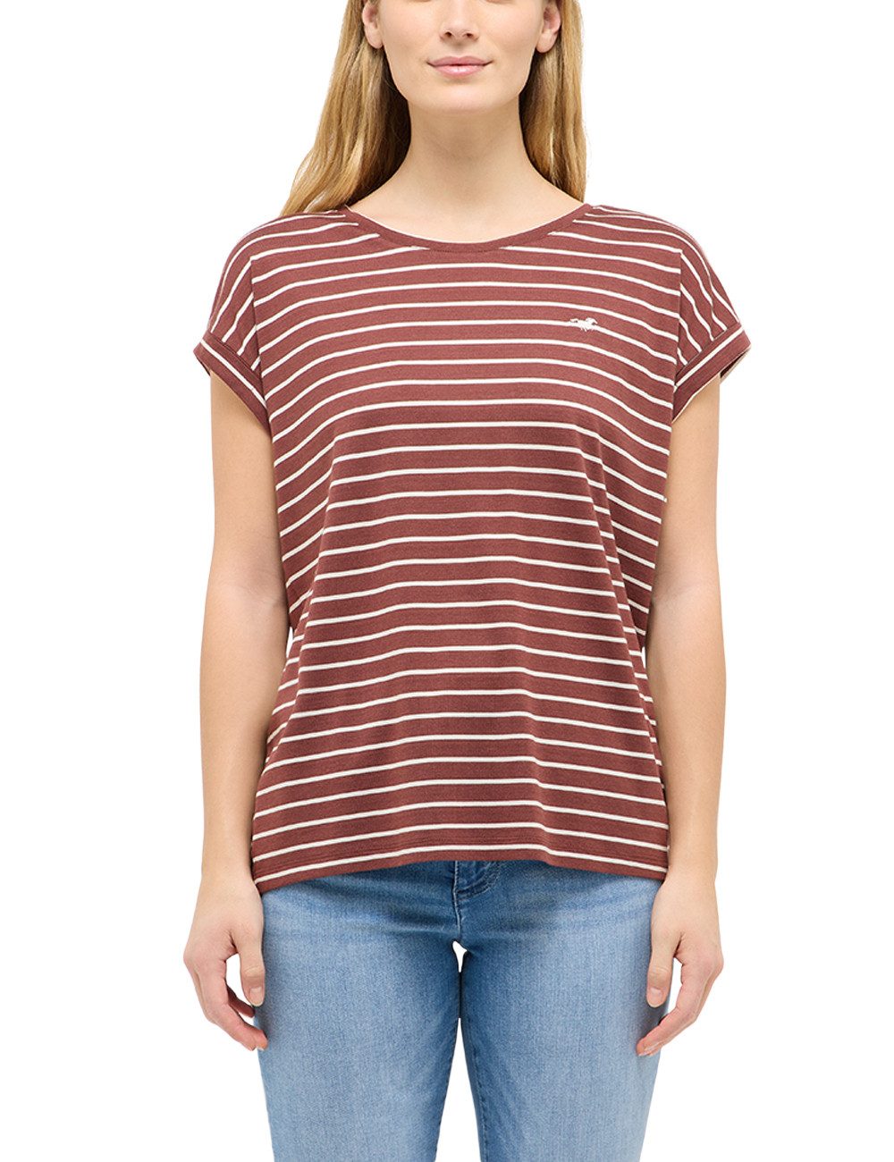 MUSTANG Alexia V Basic T-Shirt Donna - Girocollo A V In Morbido Cotone Con Stampa Cavallo - 4